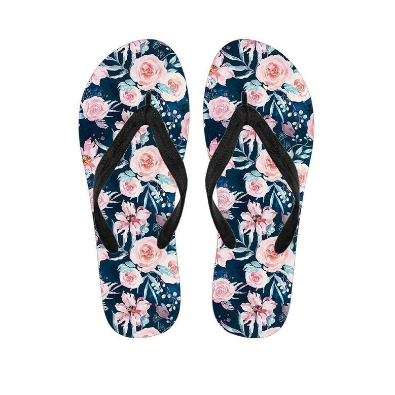 Watercolor Pink Rose Floral Men's Flip Flops