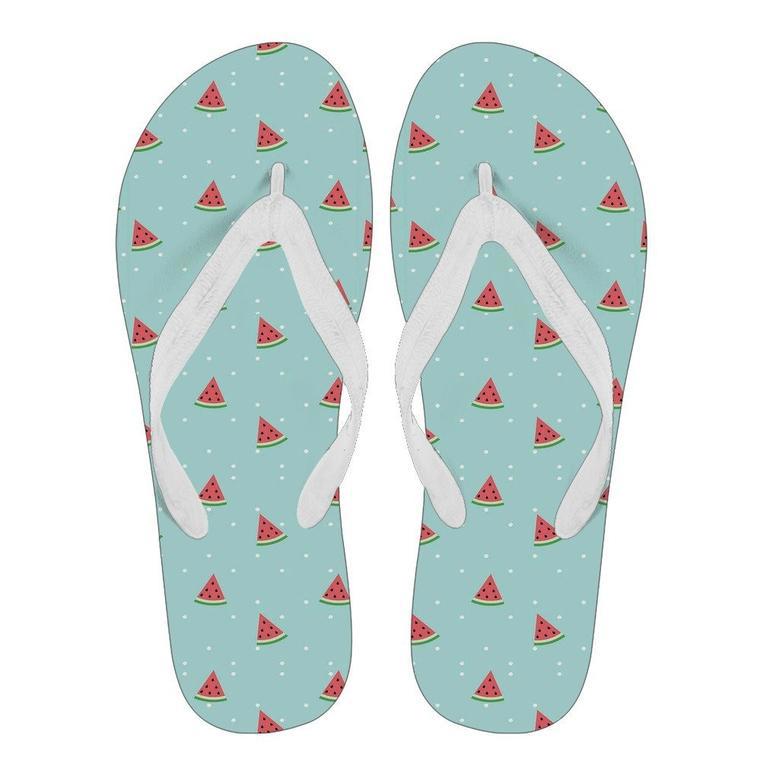 Watermelon Piece Polka Dot Blue Pattern Print Men & Women Flip Flops