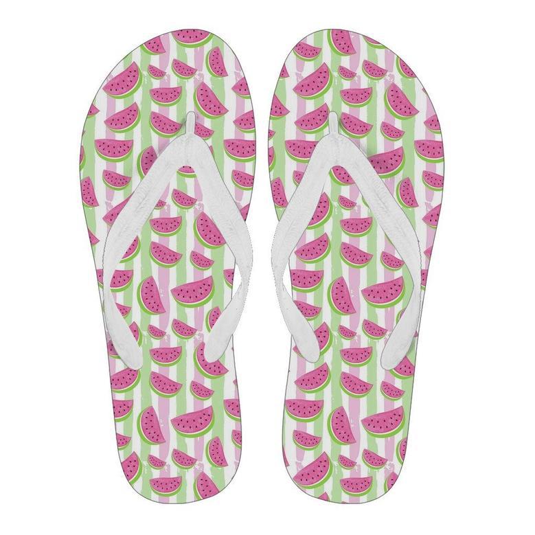 Watermelon Piece Stripe Green Pink Pattern Print Men & Women Flip Flops