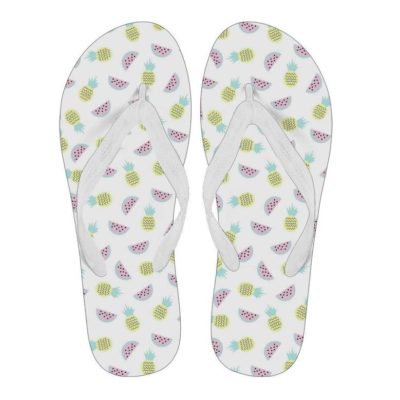 Watermelon Pineapple Piece White Pattern Print Men & Women Flip Flops