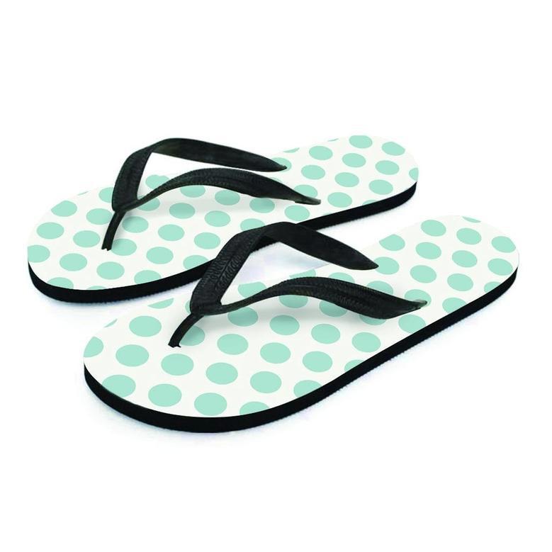 White And Teal Polka Dot Men's Flip Flops