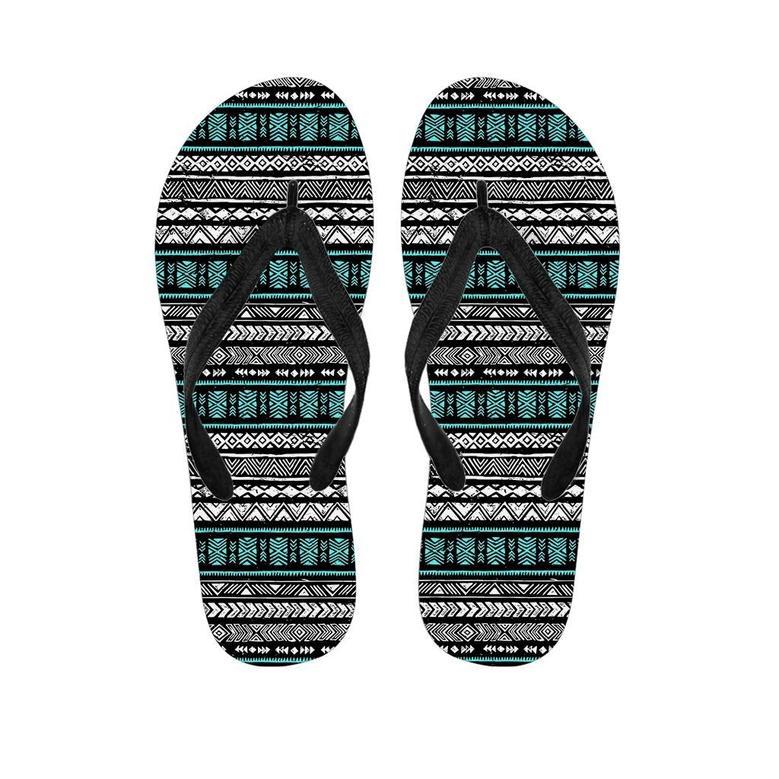 White And Turquoise Tribal Navajo Hand Drawn Men's Flip Flops