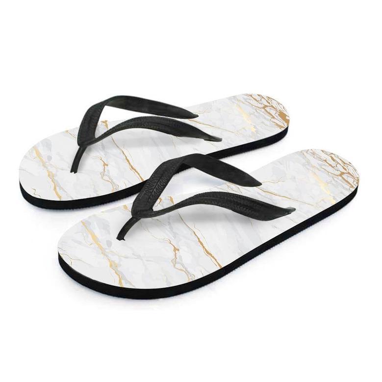 White Gold Marble Men's Flip Flops