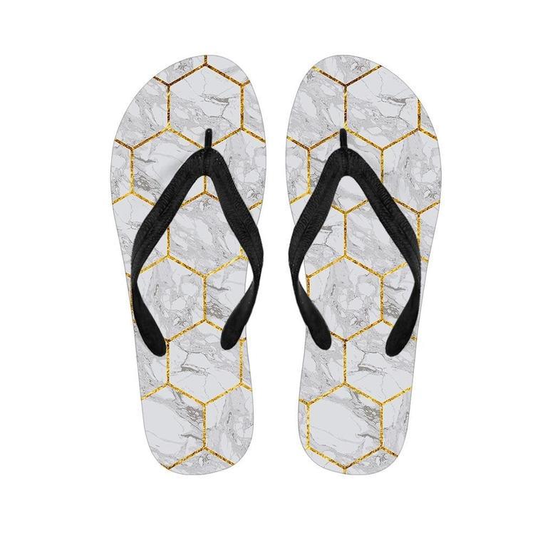 White Gold Tile Marble Men's Flip Flops