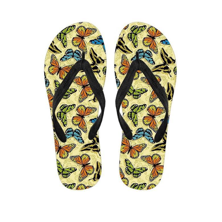 Yellow Butterfly Pattern Print Men's Flip Flops