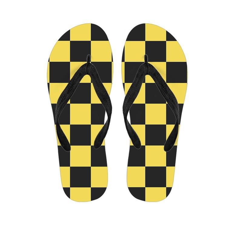 Yellow Checkered Print Men's Flip Flops