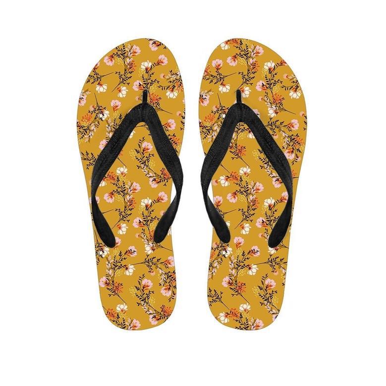 Yellow Floral Retro Print Men's Flip Flops