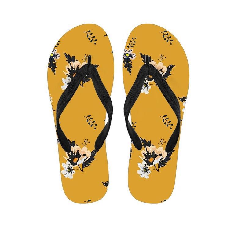 Yellow Flower Print Men's Flip Flops