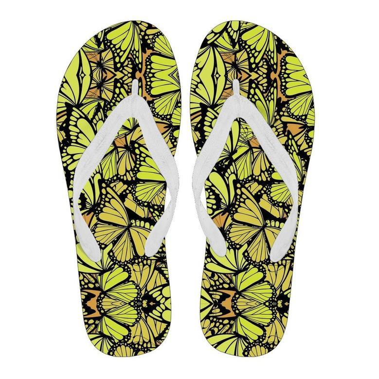 Yellow Monarch Butterfly Pattern Print Men & Women Flip Flops