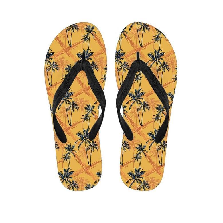 Yellow Palm Tree Hawaiian Print Men's Flip Flops