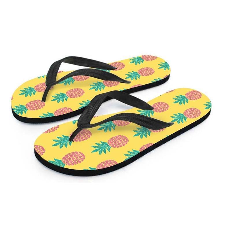 Yellow Pineapple Print Men's Flip Flops