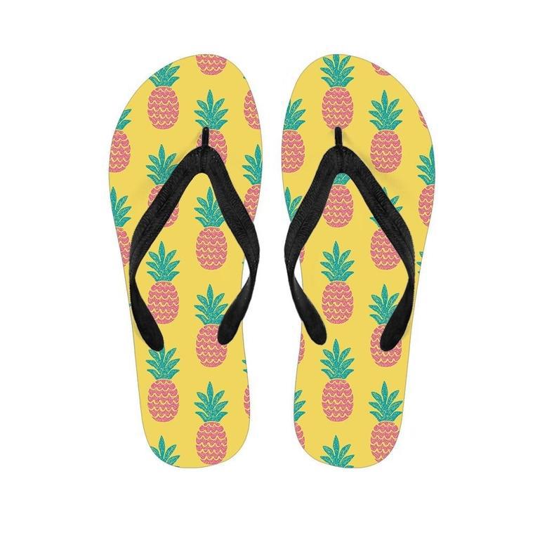 Yellow Pineapple Print Men's Flip Flops