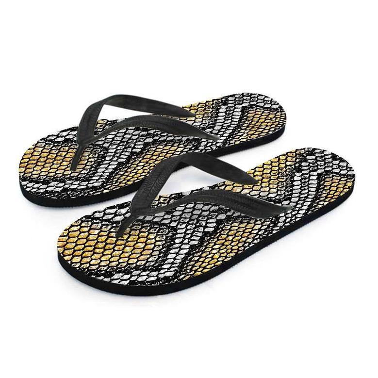 Yellow Snakeskin Print Men's Flip Flops