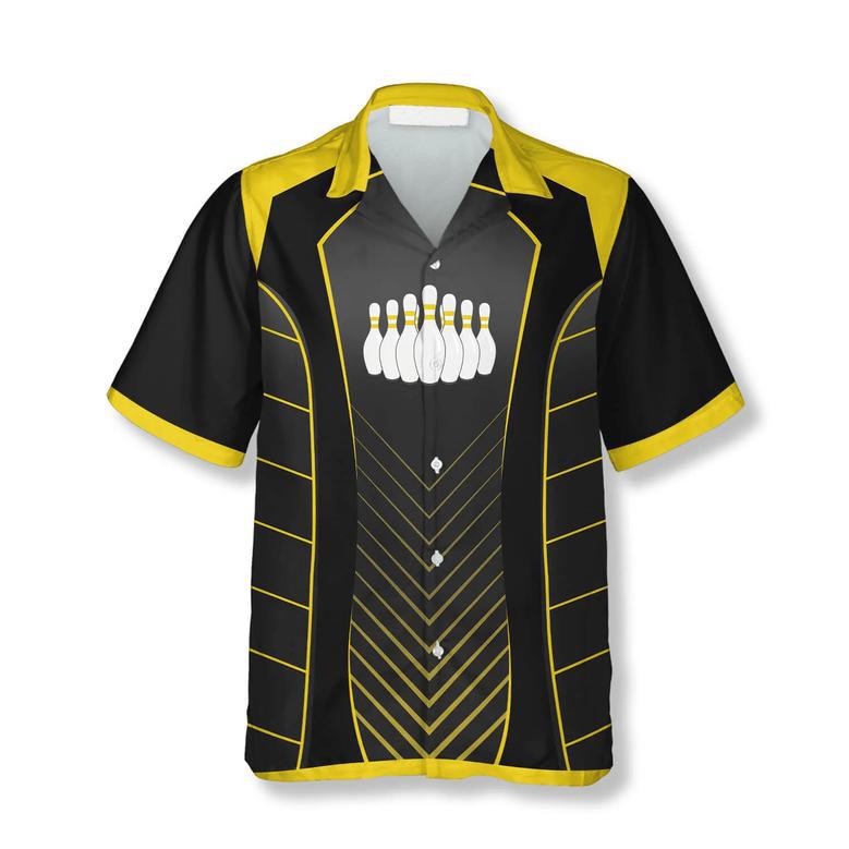 Yellow Sports Style Emblem Custom Bowling Hawaiian Shirt, Idea Gift for Bowler, Summer Shirt