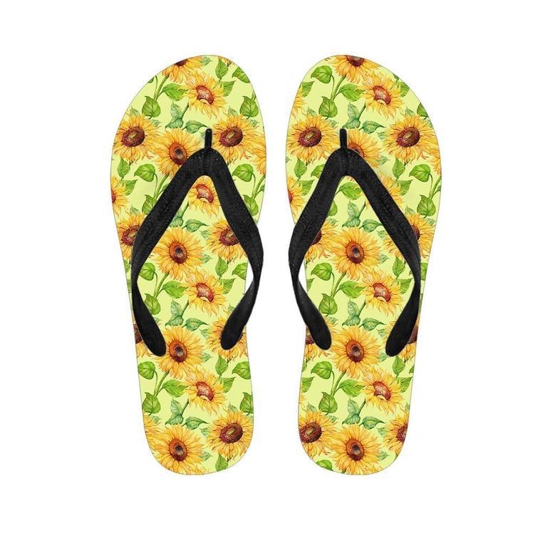 Yellow Sunflower Print Men's Flip Flops