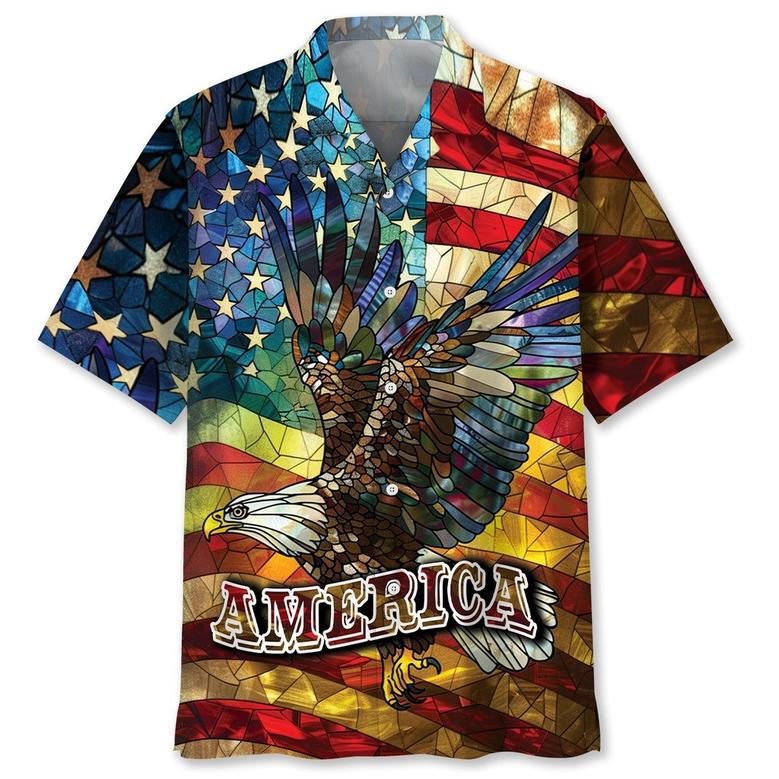 America Bald Eagle Of July Stained Glass Art Hawaiian Shirt