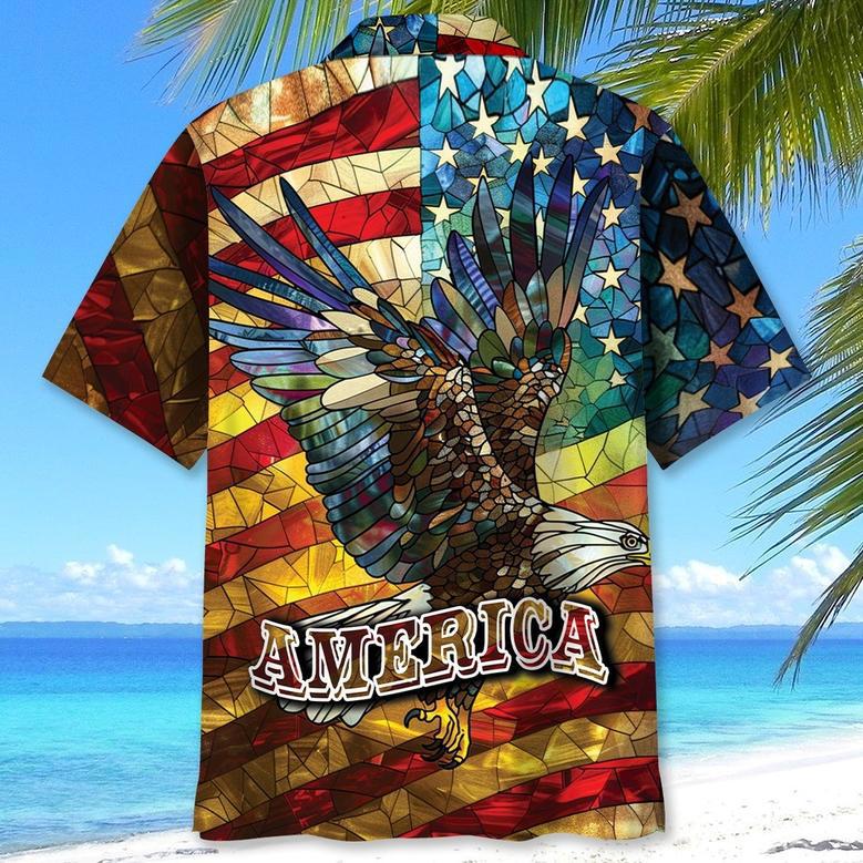 America Bald Eagle Of July Stained Glass Art Hawaiian Shirt