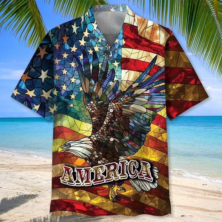 America Bald Eagle Of July Stained Glass Art Hawaiian Shirt