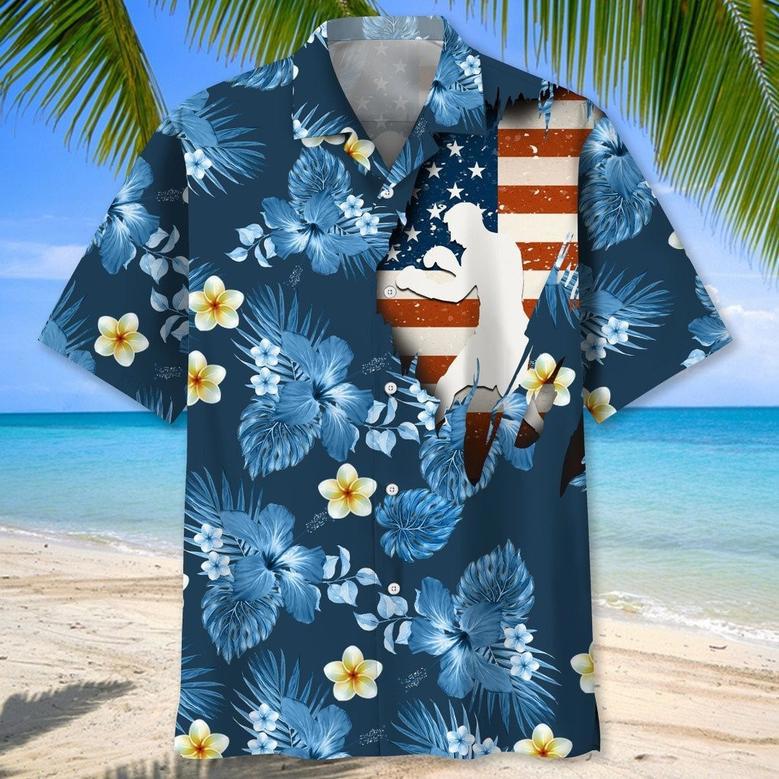 American Flag Boxing Hawaiian Shirt Flowers Aloha Shirt for Men, Boxers