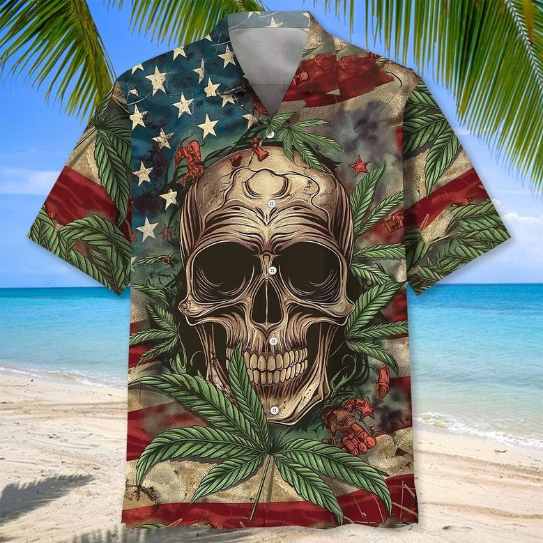 American Patriot Skull Hawaiian Shirt for Men, Women, Skull Lovers of July Shirt