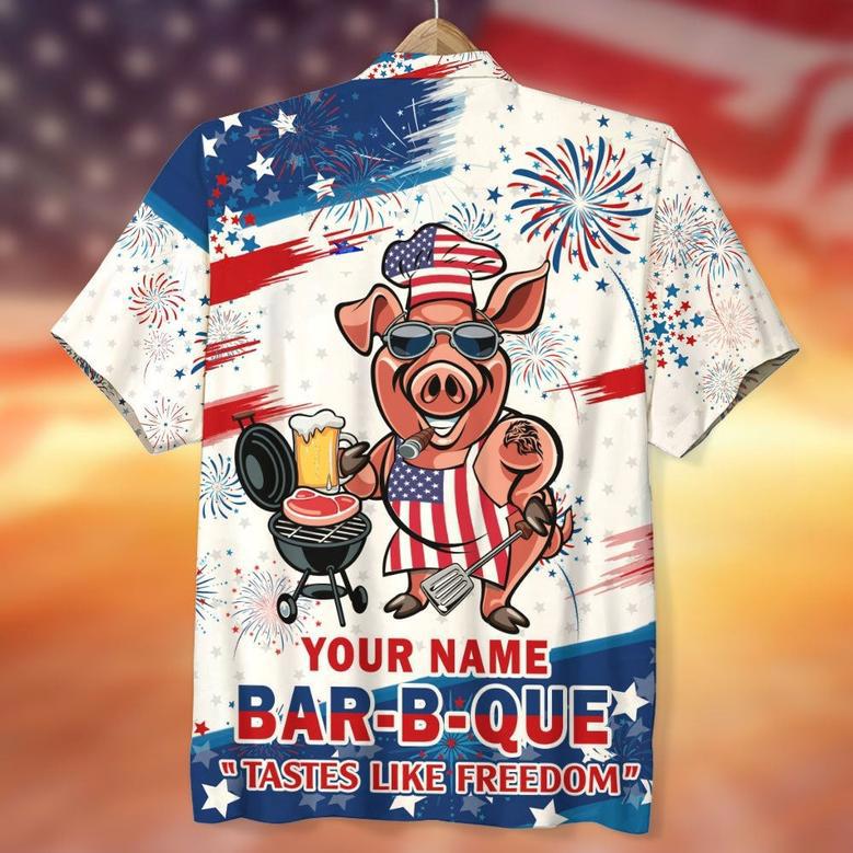 Bar-B-Que Tastes Like Freedom Personalized Grill Independence Day Hawaiian Shirt