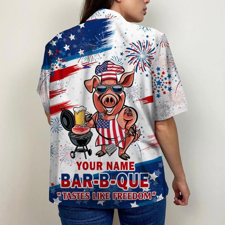 Bar-B-Que Tastes Like Freedom Personalized Grill Independence Day Hawaiian Shirt