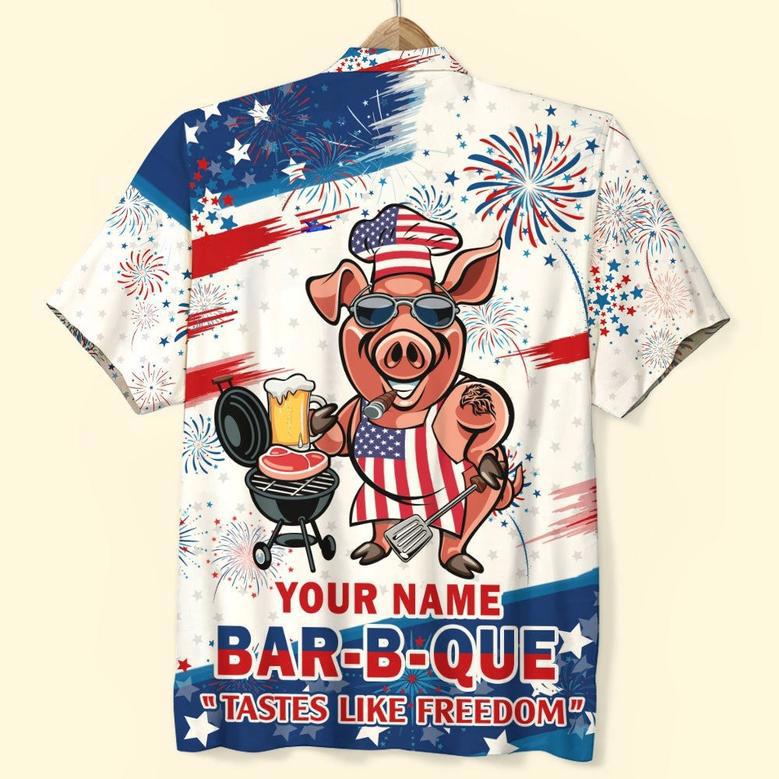 Bar-B-Que Tastes Like Freedom Personalized Grill Independence Day Hawaiian Shirt