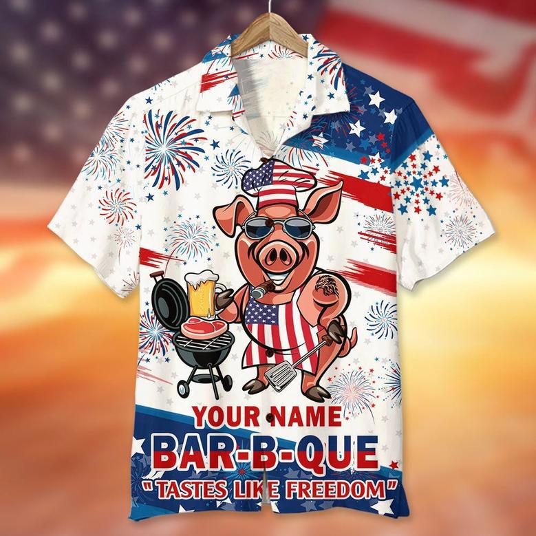 Bar-B-Que Tastes Like Freedom Personalized Grill Independence Day Hawaiian Shirt