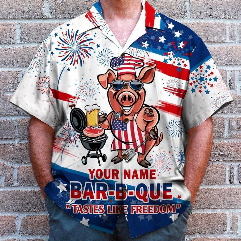 Bar-B-Que Tastes Like Freedom Personalized Grill Independence Day Hawaiian Shirt