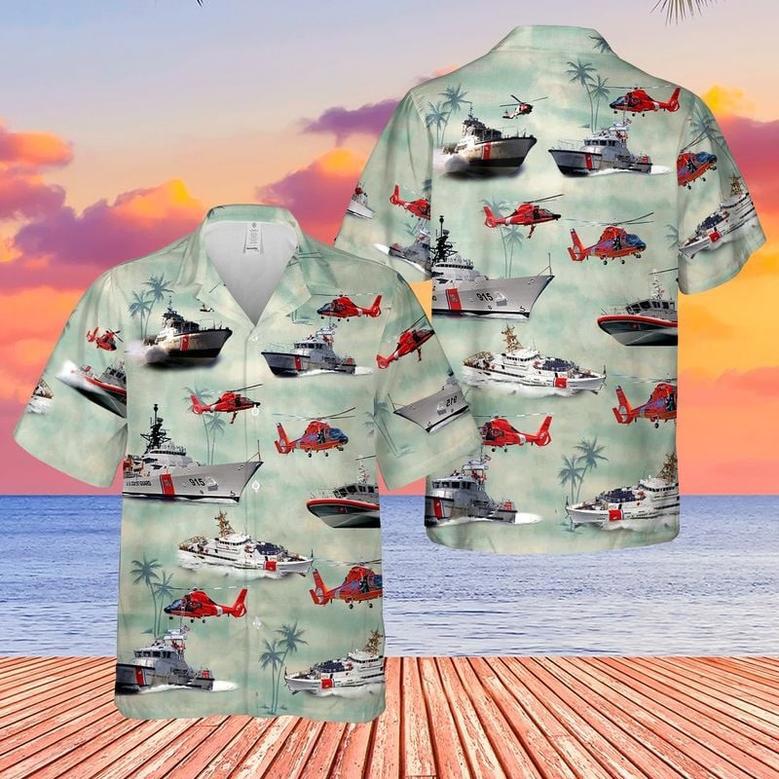 Beautiful Navy US Coast Guard Hawaiian Shirt for Men, Dad, Veteran, Summer Beach Shirt