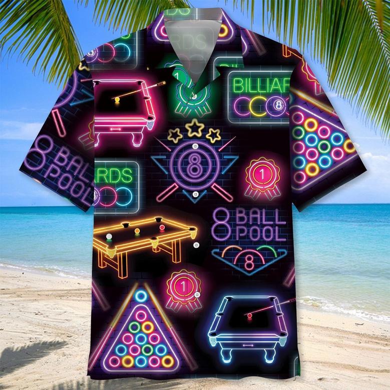 Billiard Neon Black Hawaiian Shirt for Billiard Players, Billiard Club Gift