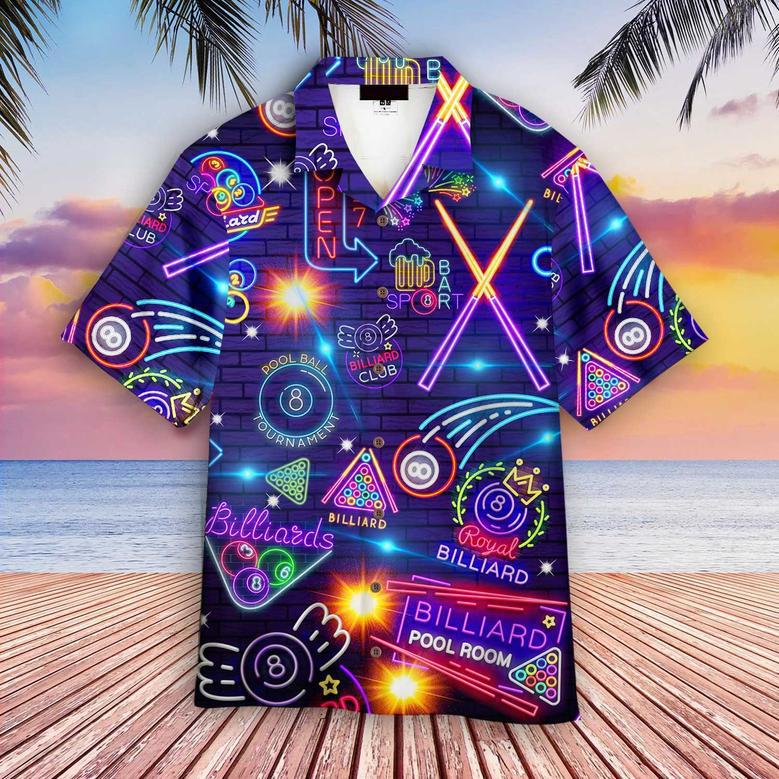 Billiard Neon Black Hawaiian Shirt for Billiard Players, Billiard Club Gift