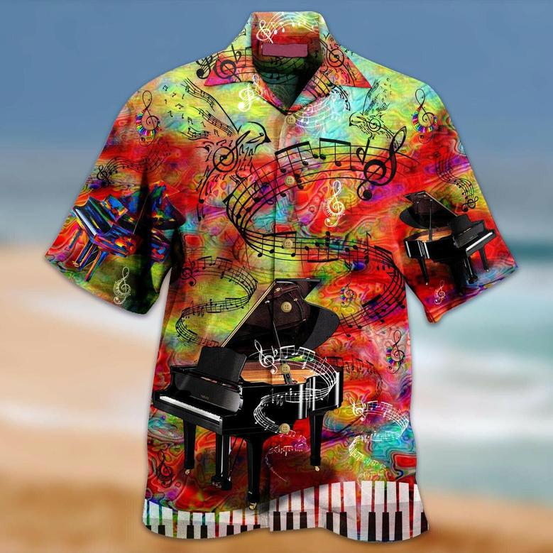 Black and White Piano Hawaiian Shirts For Men, Piano Players Summer Shirt