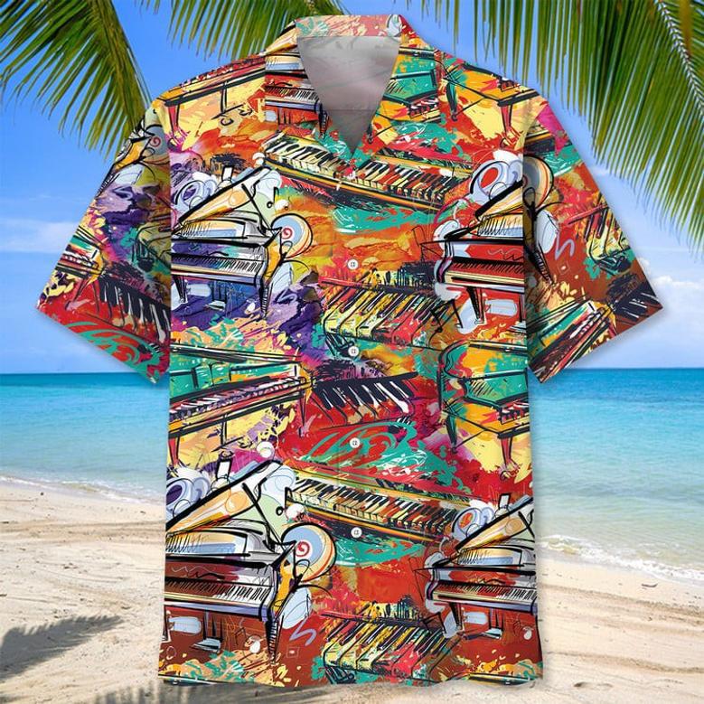 Black and White Piano Hawaiian Shirts For Men, Piano Players Summer Shirt