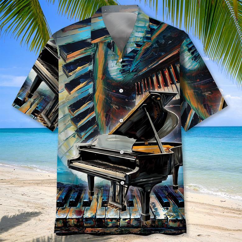 Black and White Piano Hawaiian Shirts For Men, Piano Players Summer Shirt