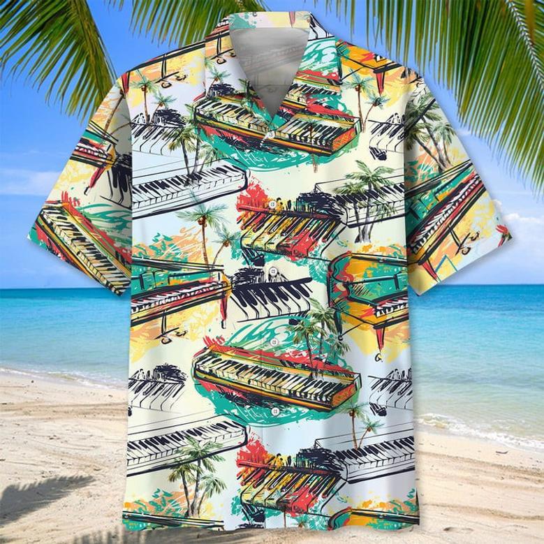 Black and White Piano Hawaiian Shirts For Men, Piano Players Summer Shirt