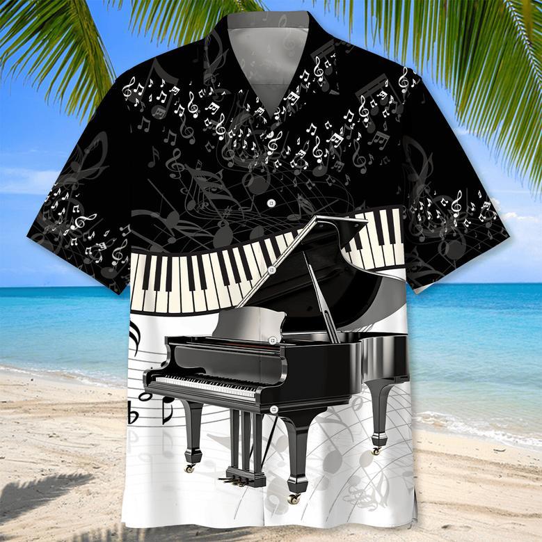 Black and White Piano Hawaiian Shirts For Men, Piano Players Summer Shirt