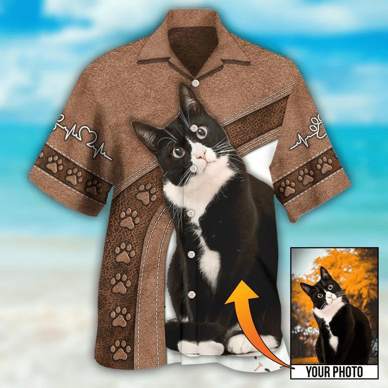 Black Cat Is My Best Friend Custom Photo Hawaiian Shirt, Idea Gift for Cat Lover Hawaiian Photo Shirt