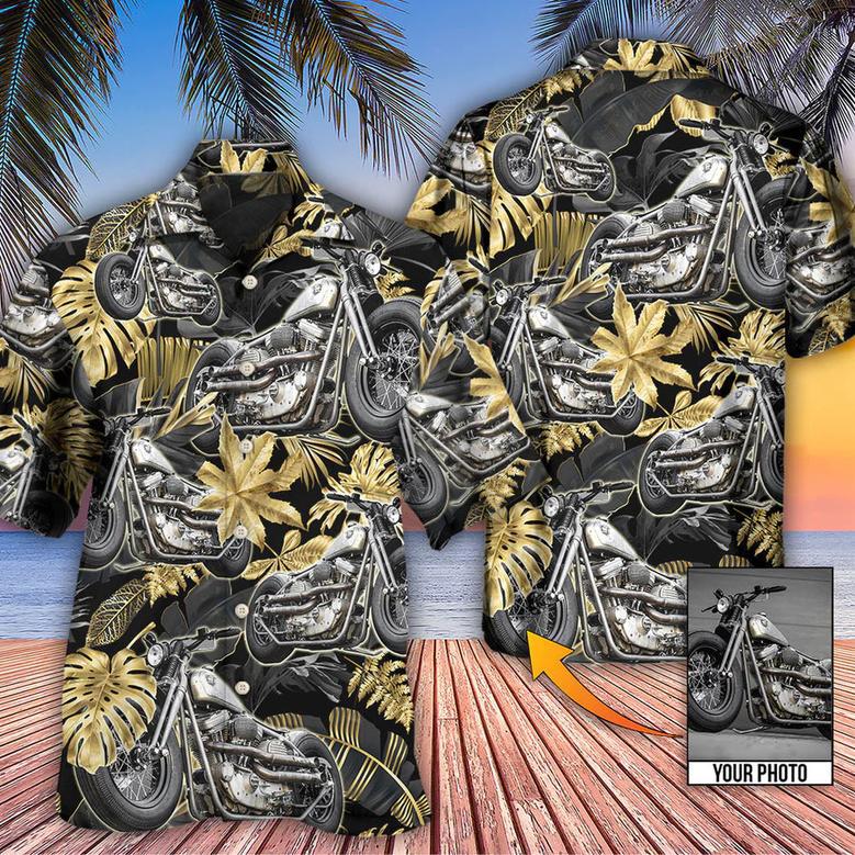 Bobber Motorcycle Tropical Flower Pattern Vibe Custom Photo Hawaiian Shirt, Hawaiian Shirt for Men Women