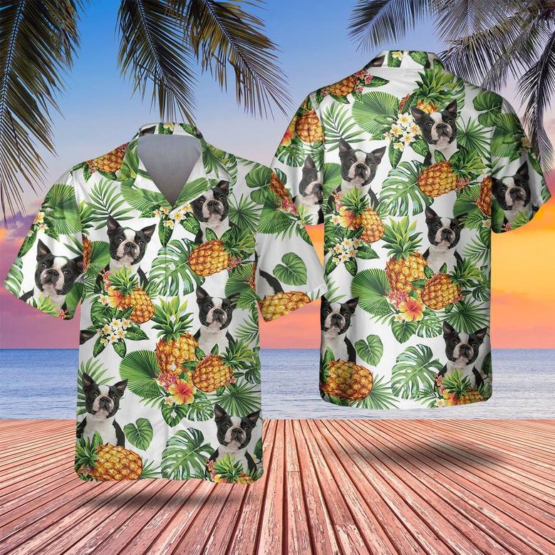 Boston Terrier Tropical Pattern Hawaiian Shirt , Summer Beach Shirt Gift For Dog Lovers