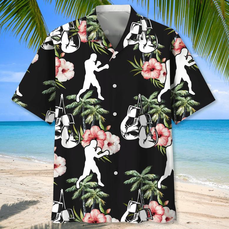 Boxing Beach Hawaiian Shirt Blue Flowers Aloha Shirt for Boxers, Men Boxing