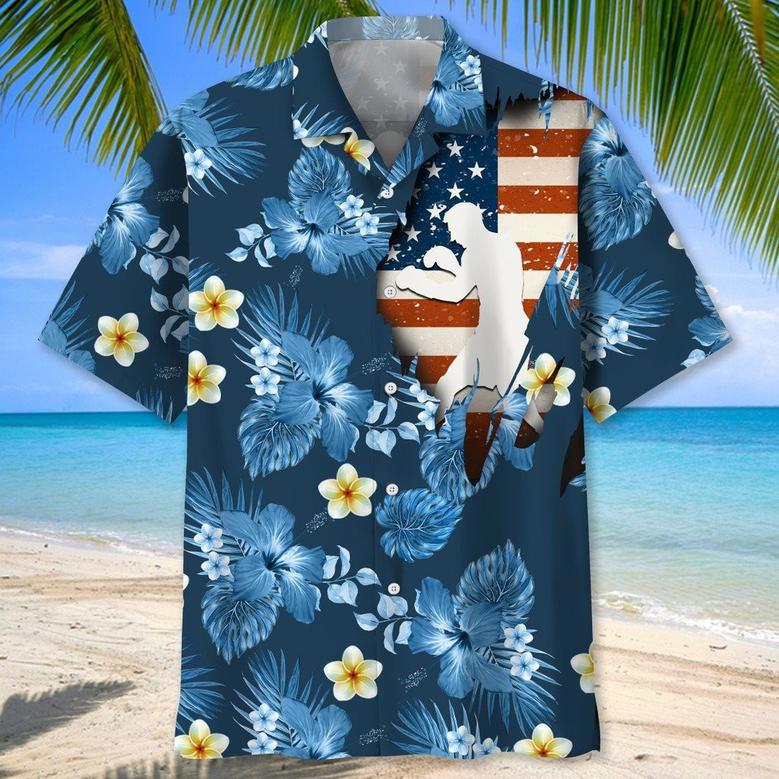 Boxing Nature Hawaiian Shirt Blue Flowers Aloha Shirt for Men, Boxers