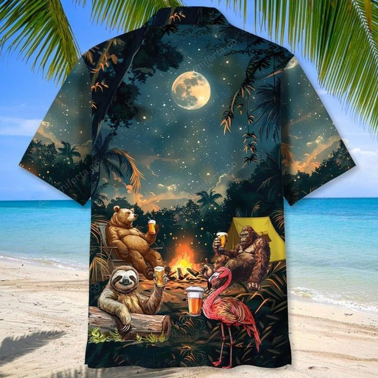 Camping Bigfoot Bear Sloth Flamingo Hawaiian Shirt, Summer Hawaii Shirt Gift For Campers