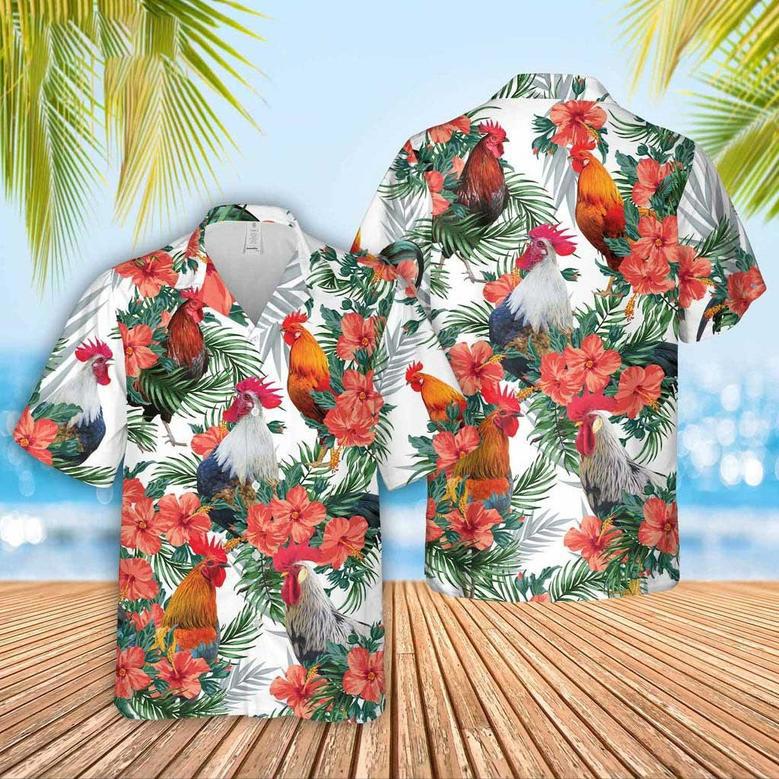 Chicken US Flag Flowers Hawaiian Shirt for Farmers, Men, Women, Chicken Lovers