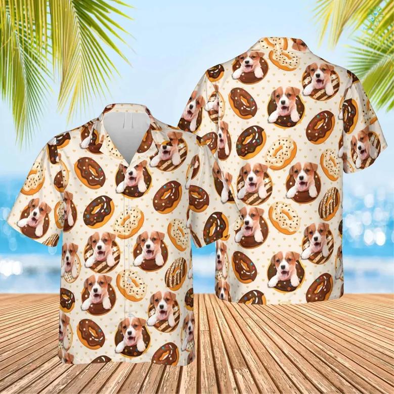 Chocolate Donuts Cake Hawaiian Custom Image Dog Funny Summer Shirt Beach Hawaiian Casual Button Down Short Sleeve Hawaiian Shirt