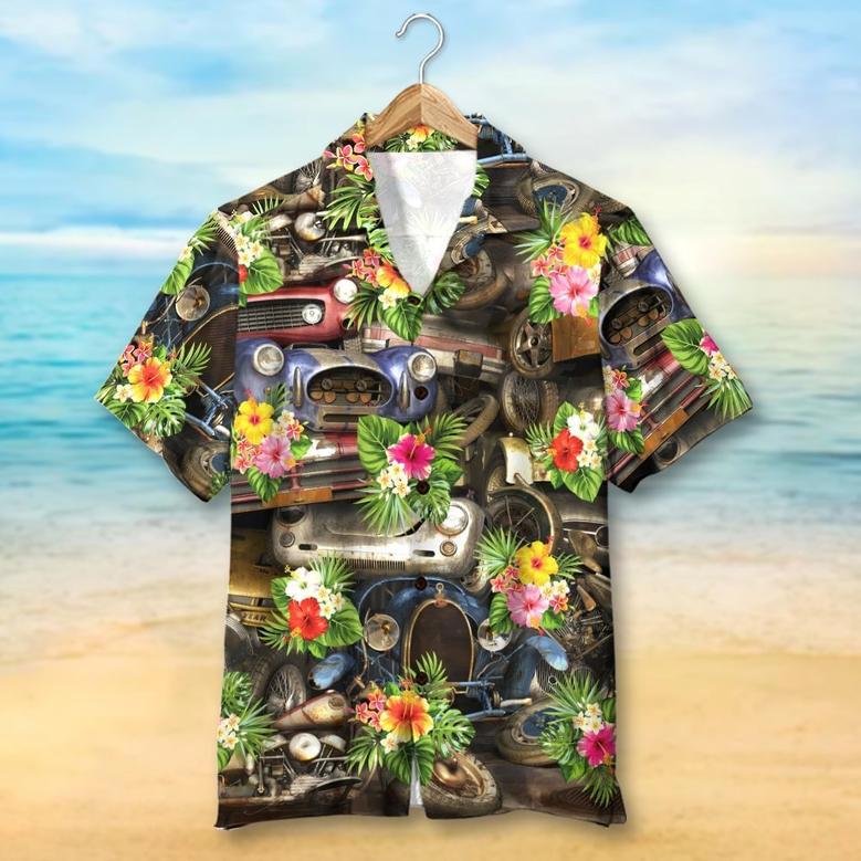 Classic Car Hawaiian Shirt, Aloha Shirt, Floral Pattern, Summer Gift