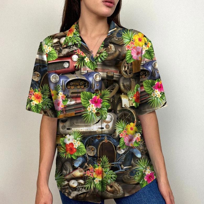 Classic Car Hawaiian Shirt, Aloha Shirt, Floral Pattern, Summer Gift