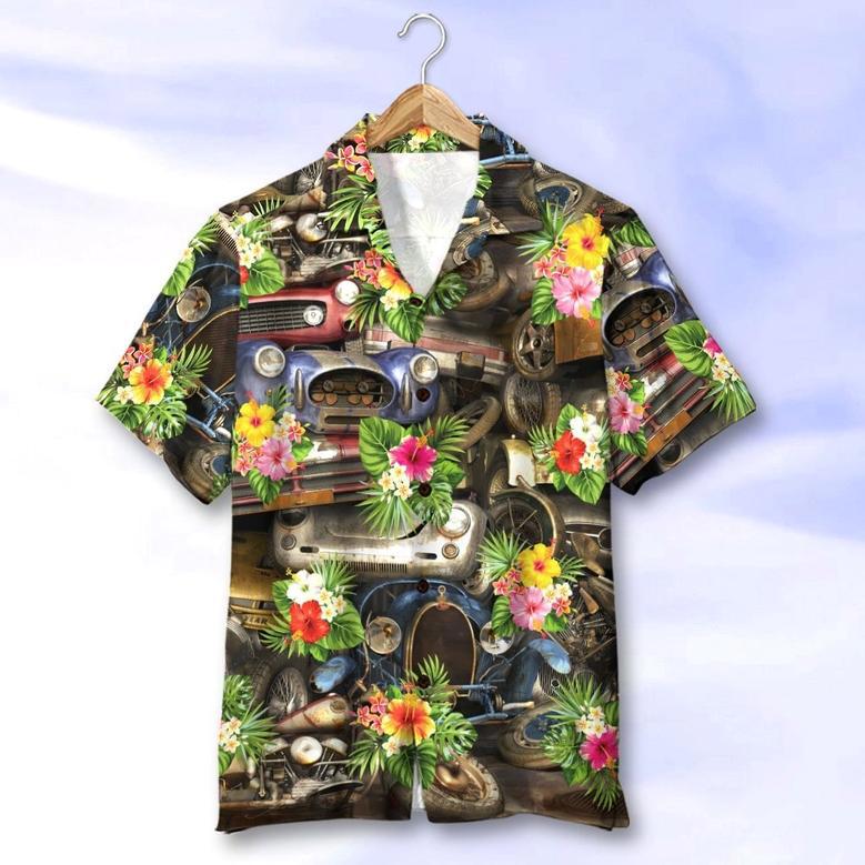 Classic Car Hawaiian Shirt, Aloha Shirt, Floral Pattern, Summer Gift