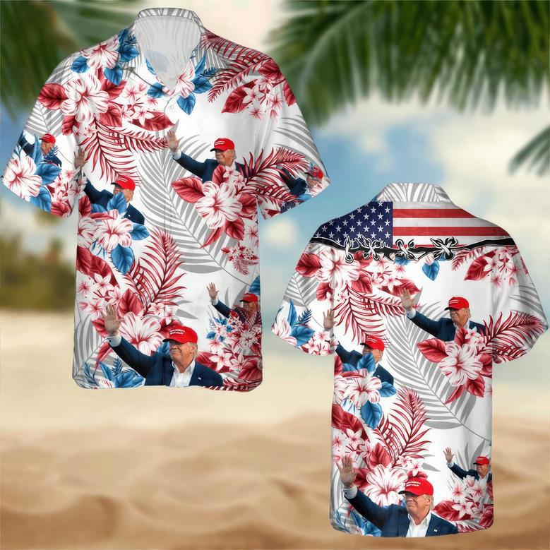 Custom 2024 Donald Trump Face Hawaii Shirt Tropical Aloha Hawaiian Shirt for Men, Women, Trump Lovers