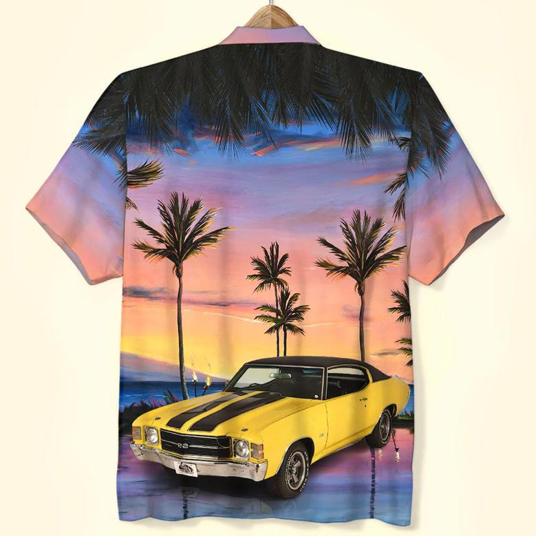 Custom Car Photo Hawaiian Shirt, Aloha Shirt, Sunset Beach Pattern, Perfect Hawaiian Shirt for Man, Car Lover